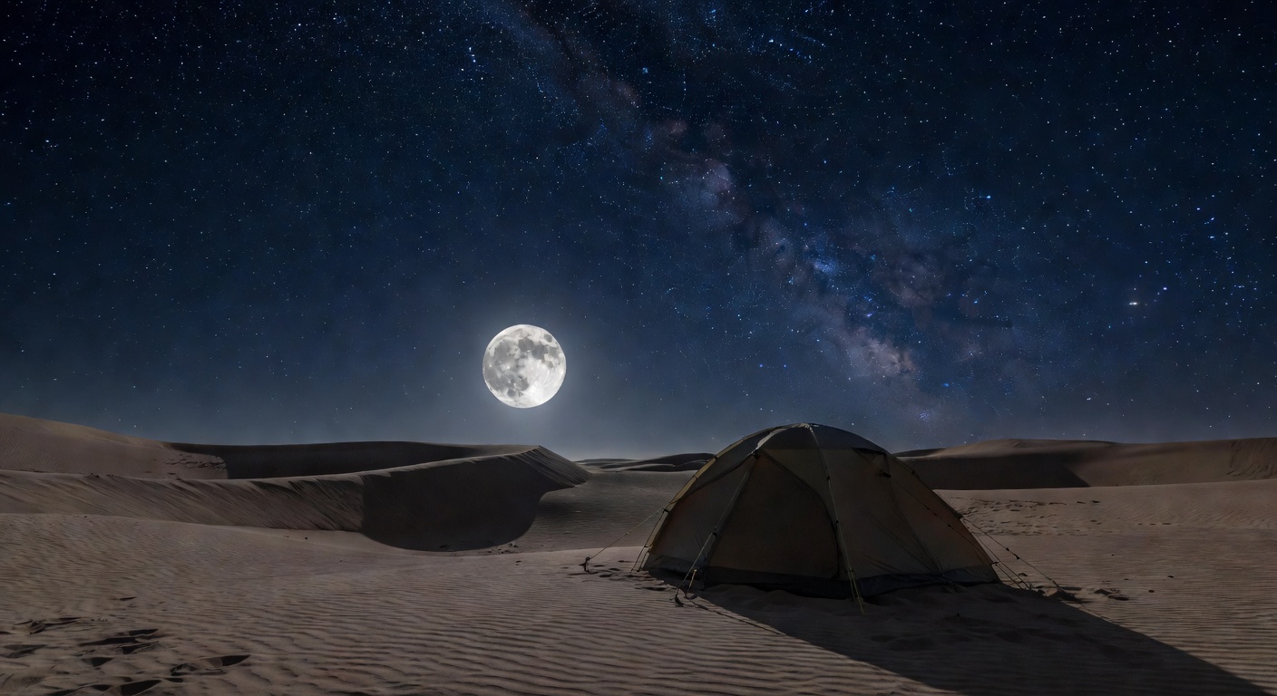 Desert camp under full moon