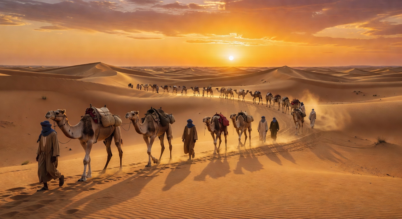 Desert safari at golden sunset