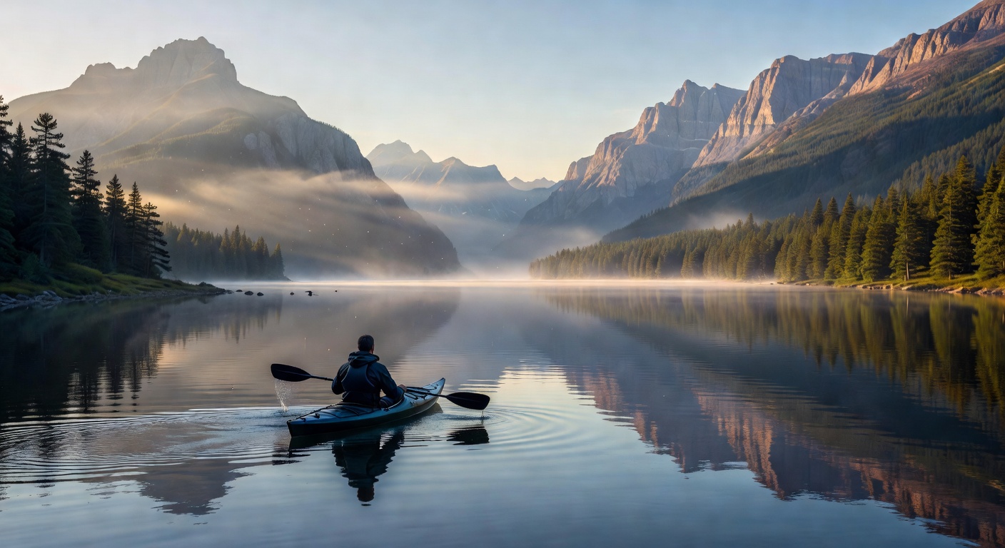 Kayaking on a crystal mountain lake