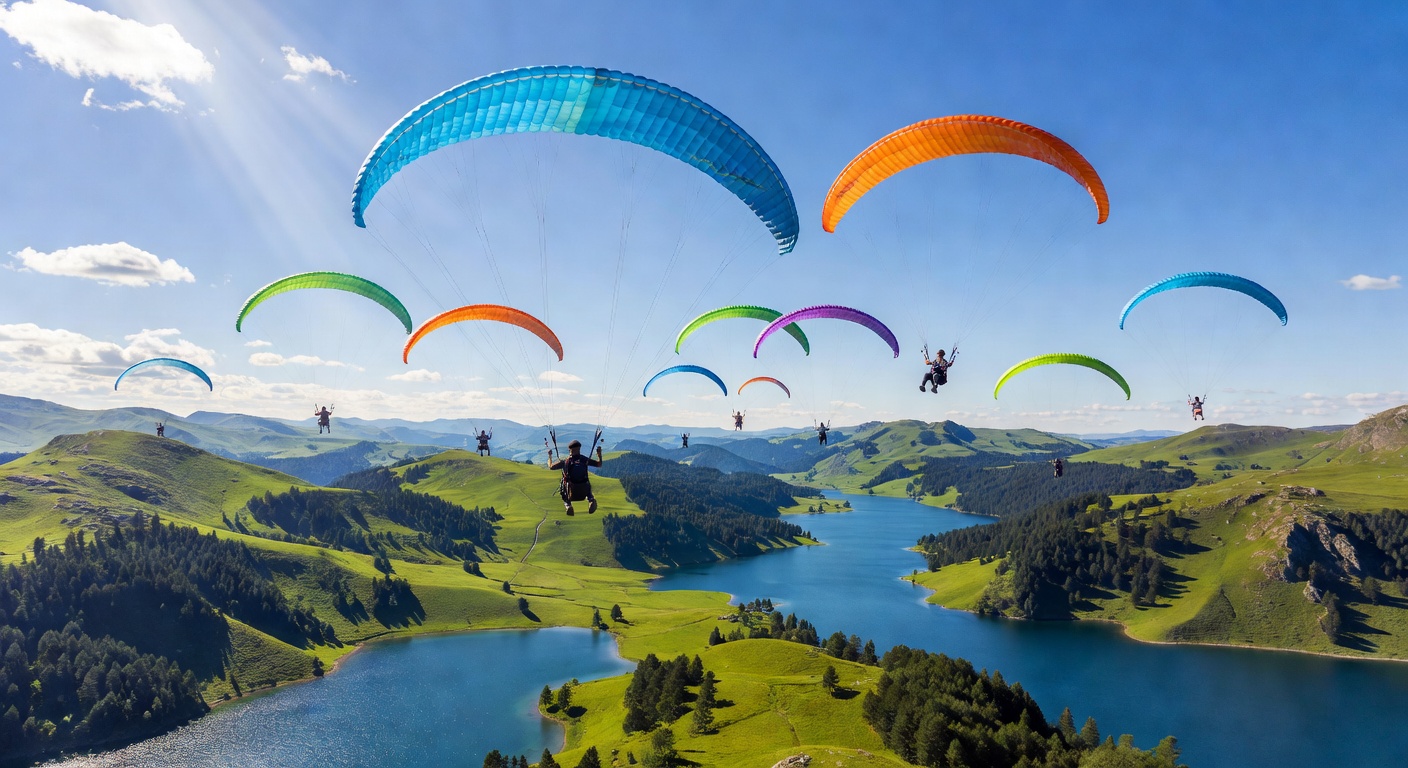 Paragliding over valleys