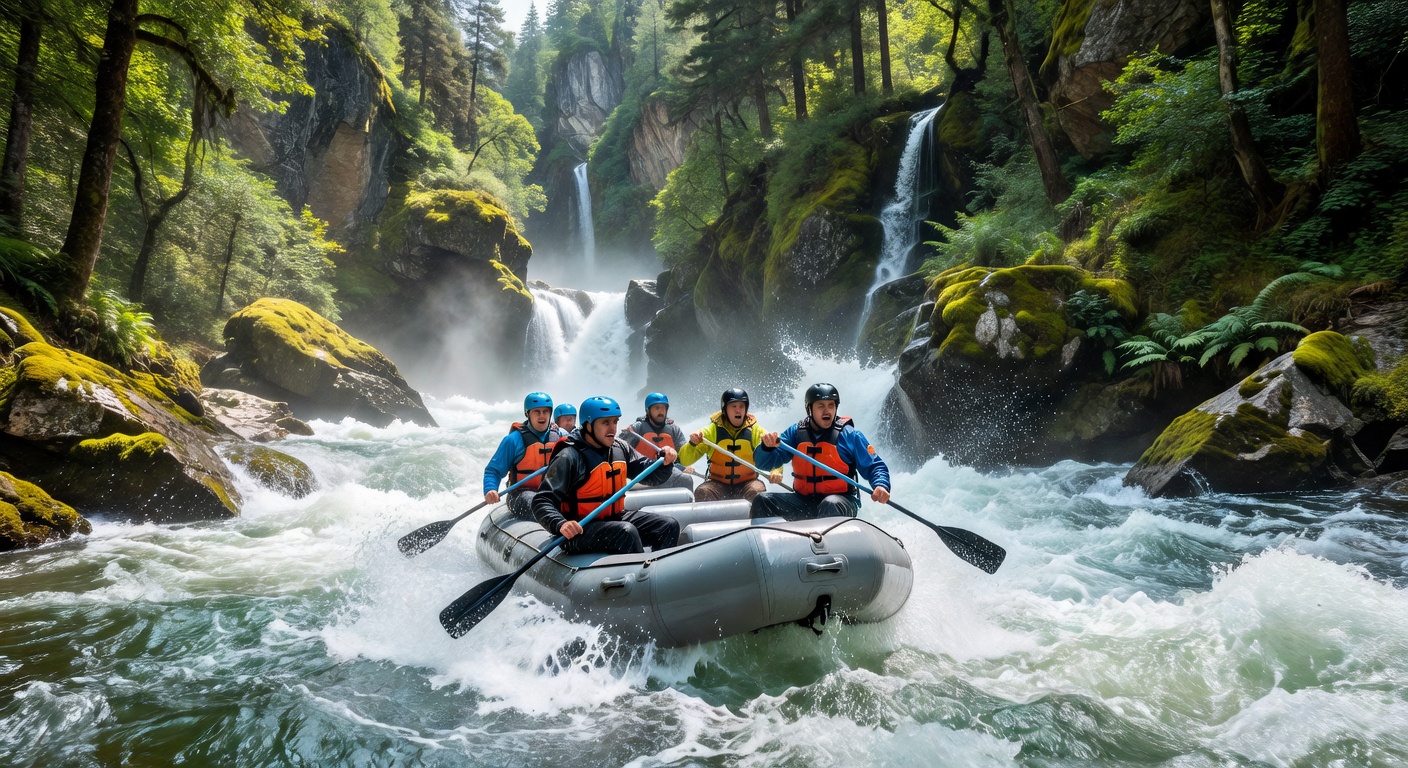 River rafting through steep canyon