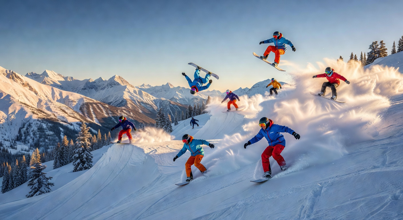 Snowboarding through fresh powder