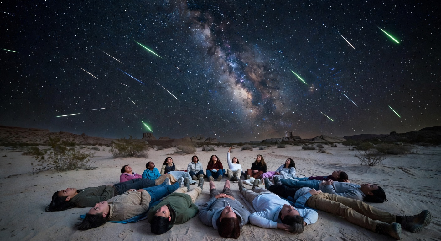 Meteor shower over desert