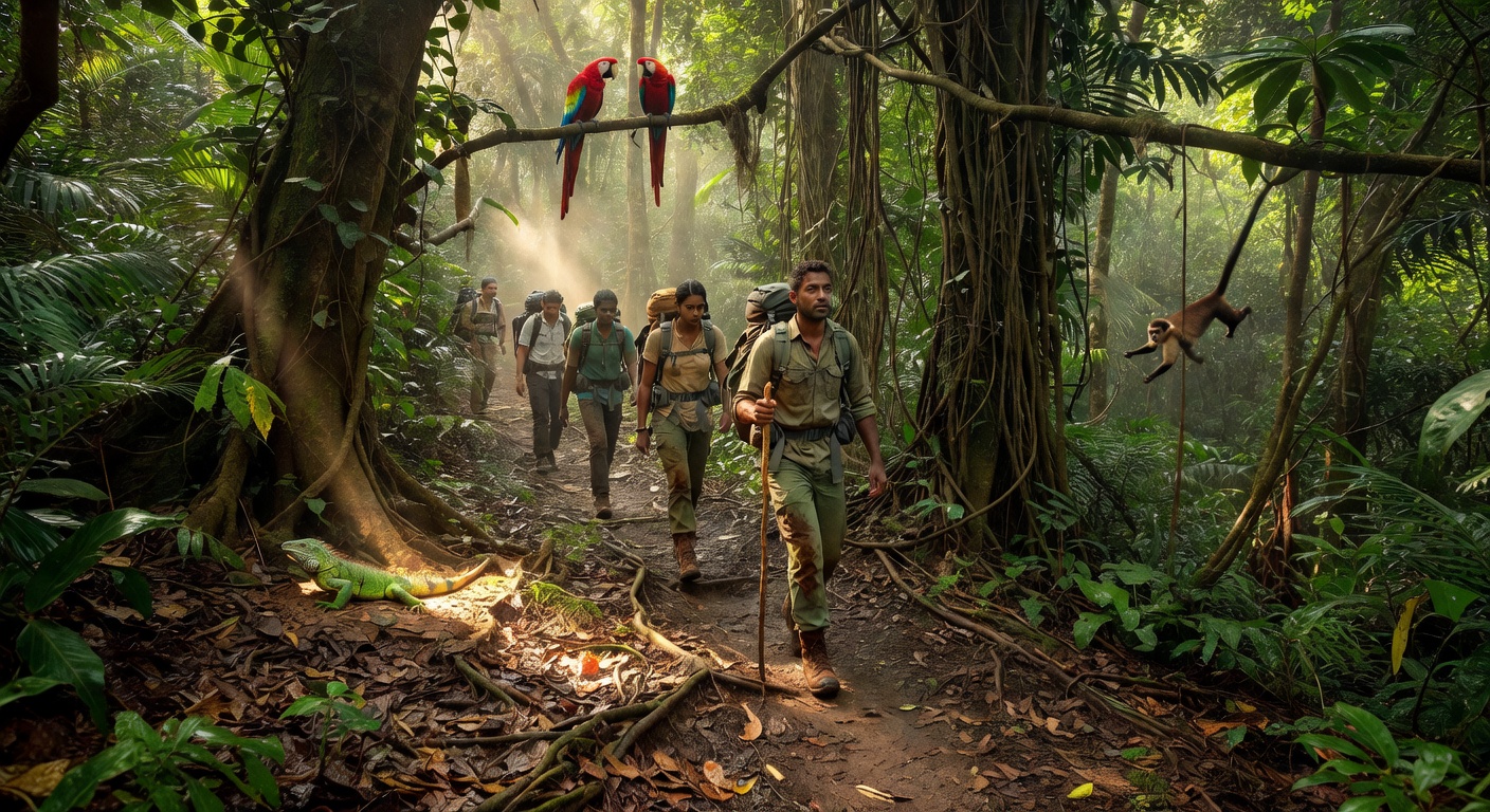 Trekking through jungle