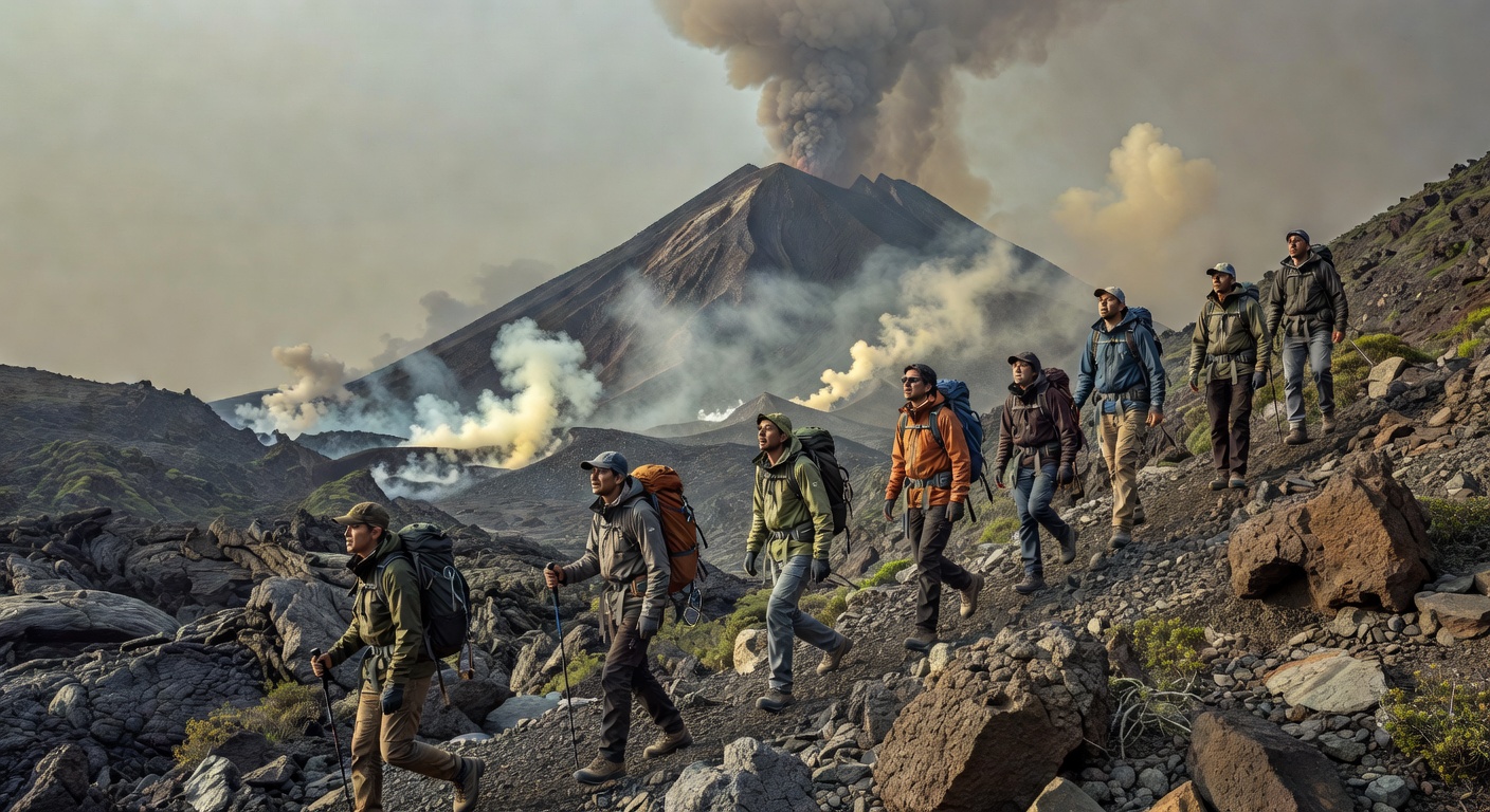 Volcano hiking at sunrise